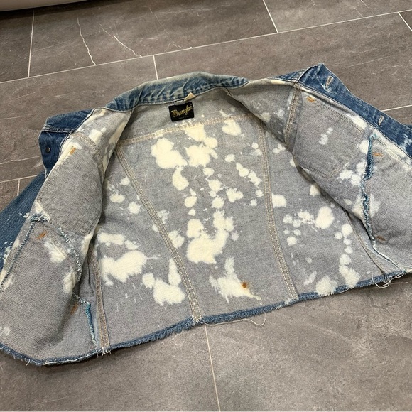 Wrangler denim jacket reworked painted bleached western cropped cut off jean - Picture 6 of 13